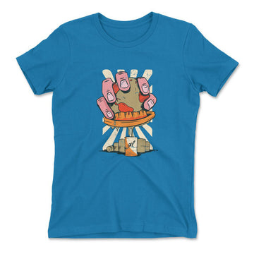 Planet Oil Squeezer Womens T-Shirt in Turquoise color